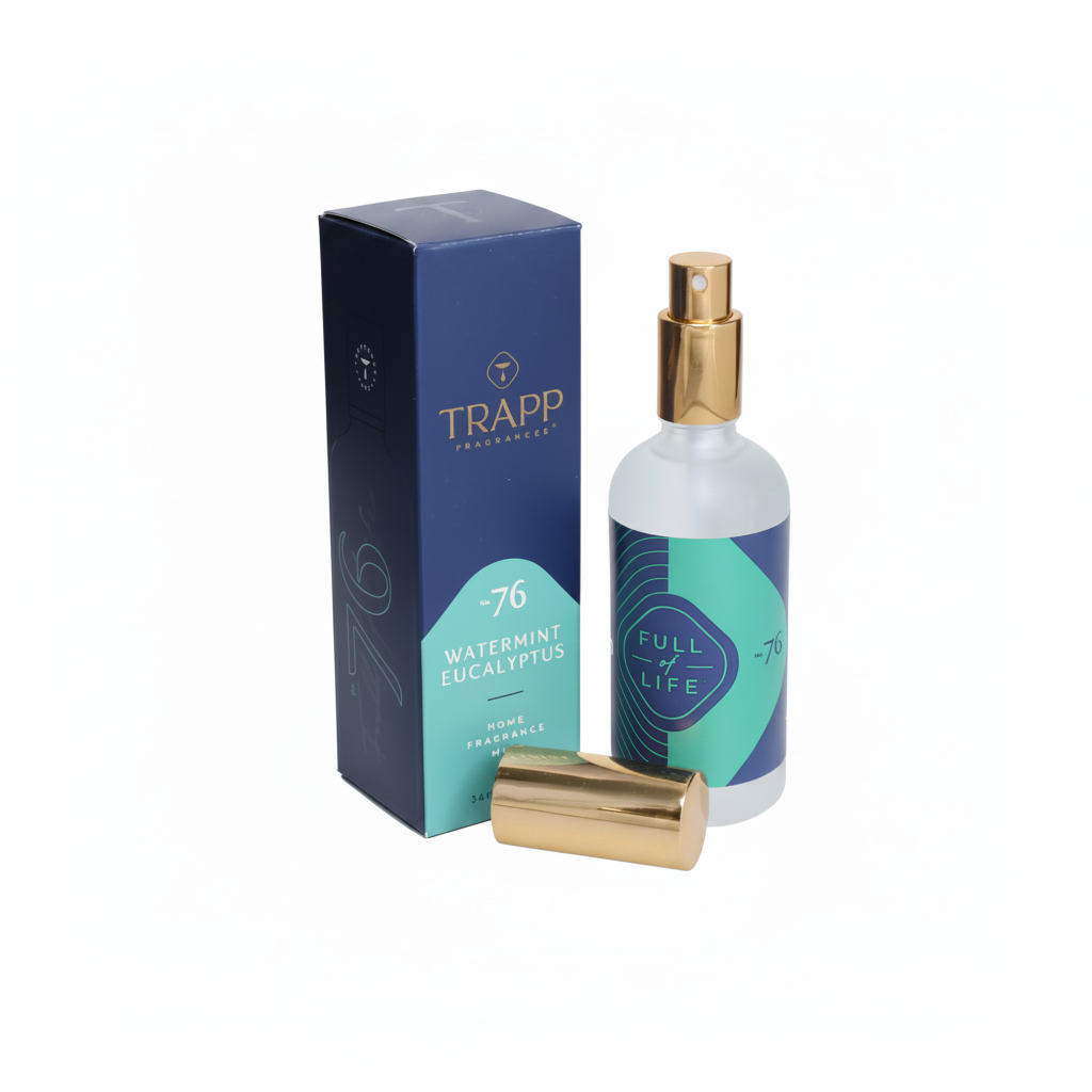 TRAPP fragrance mist bottle with packaging, Watermint Eucalyptus scent, 3.4 oz