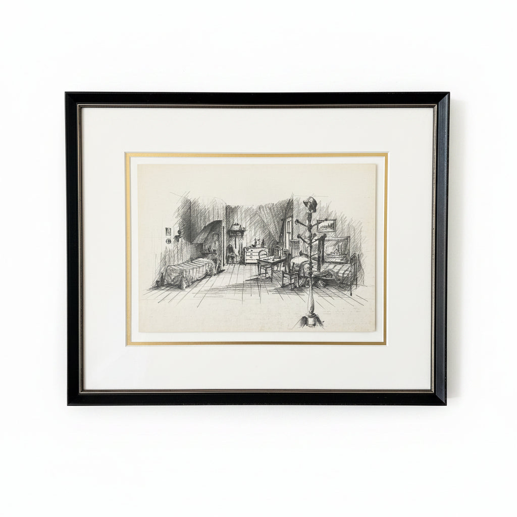 Small Art Black and White Charcoal Bedroom W/Black Frame