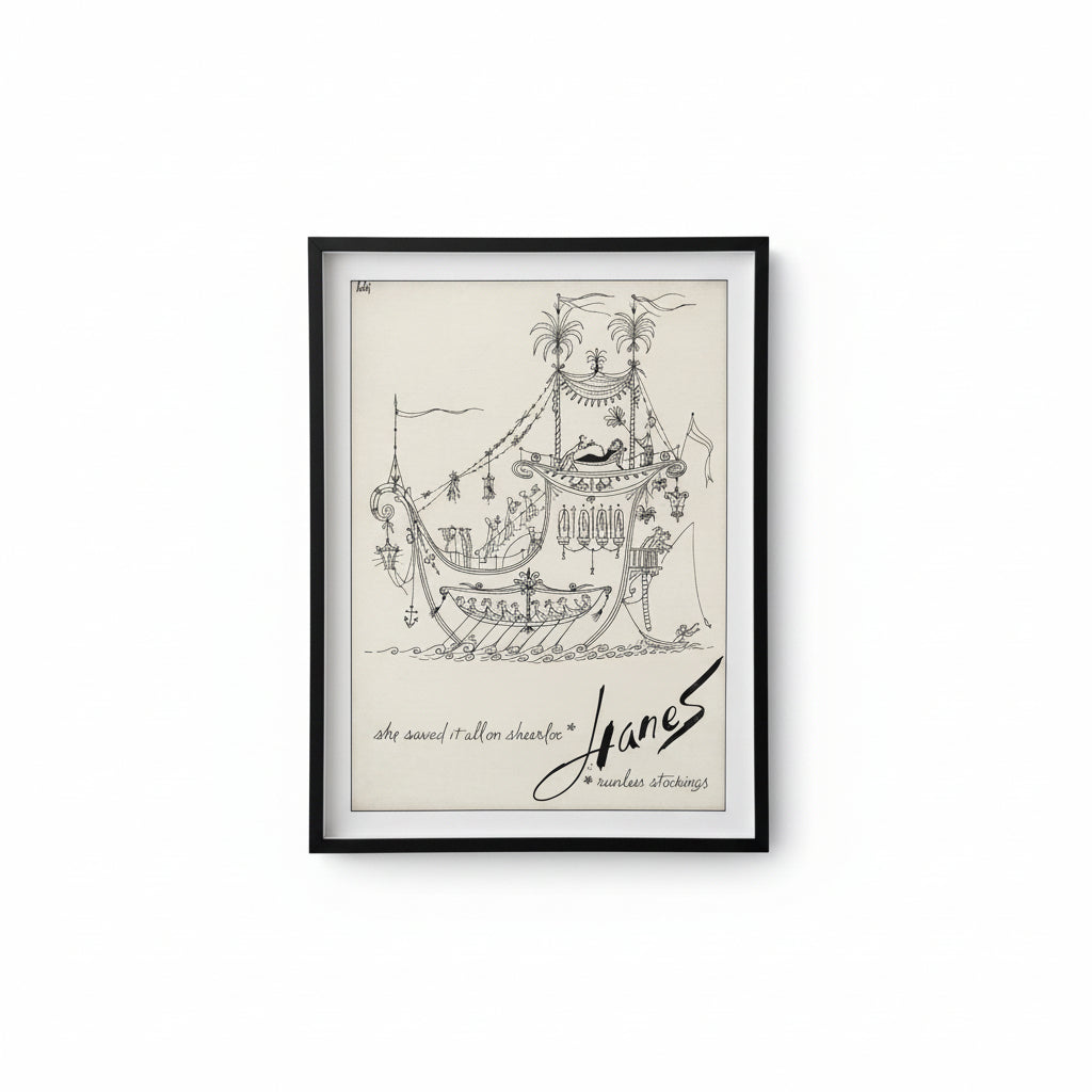 Large Art Black and White Ship W/Black Frame
