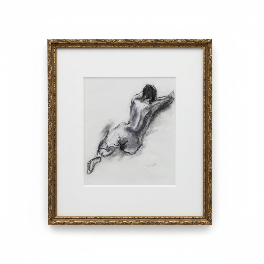 Medium Art Black and White Charcoal Body W/Gold Frame