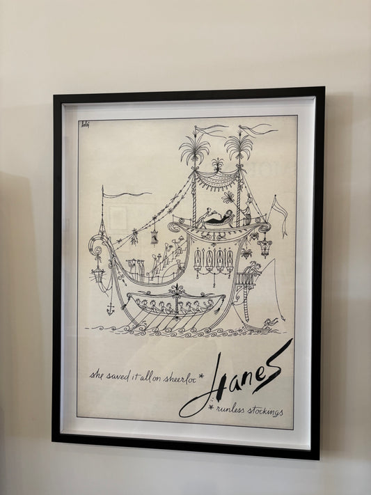 Large Art Black and White Ship W/Black Frame