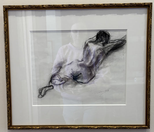 Medium Art Black and White Charcoal Body W/Gold Frame