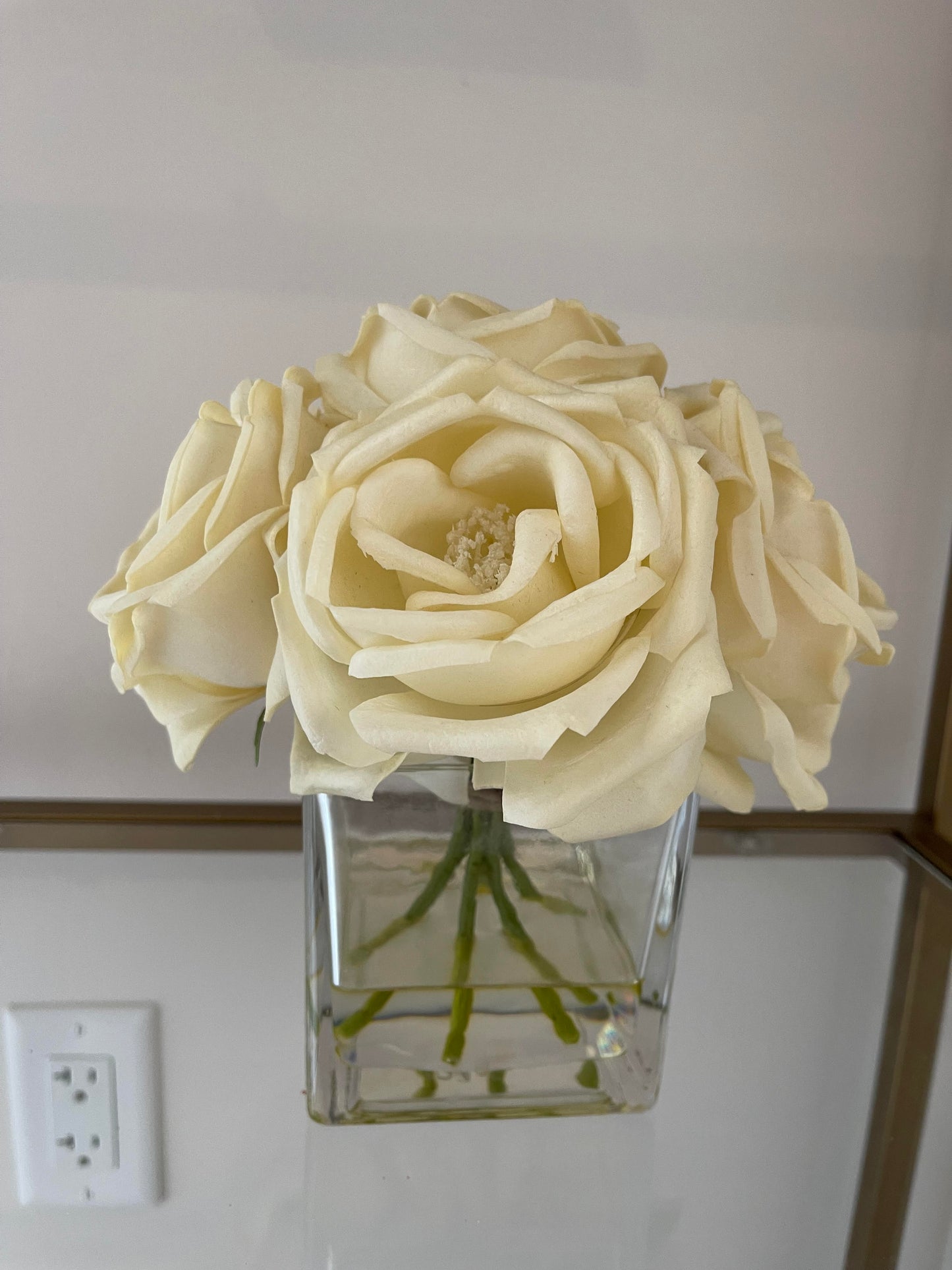 White Roses in Glass Vase