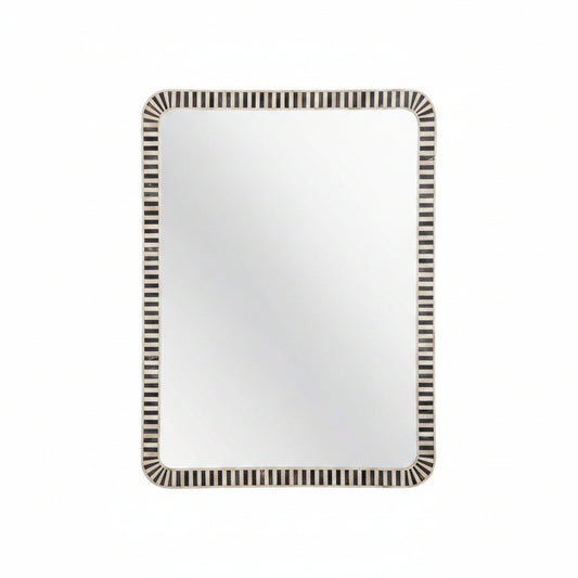 Rectangular mirror with a decorative black border on a white background